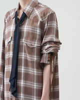 Ombre-check Bow Collar Western Shirts – White×Brown