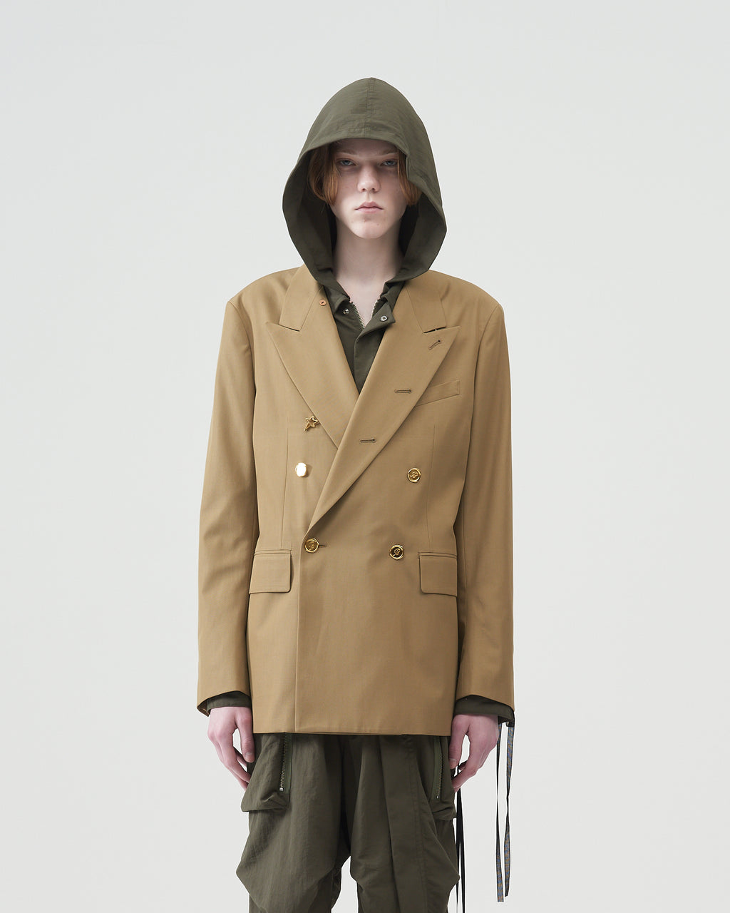 Cotton-Wool Double-Breasted Jacket – Beige｜BED j.w. FORD