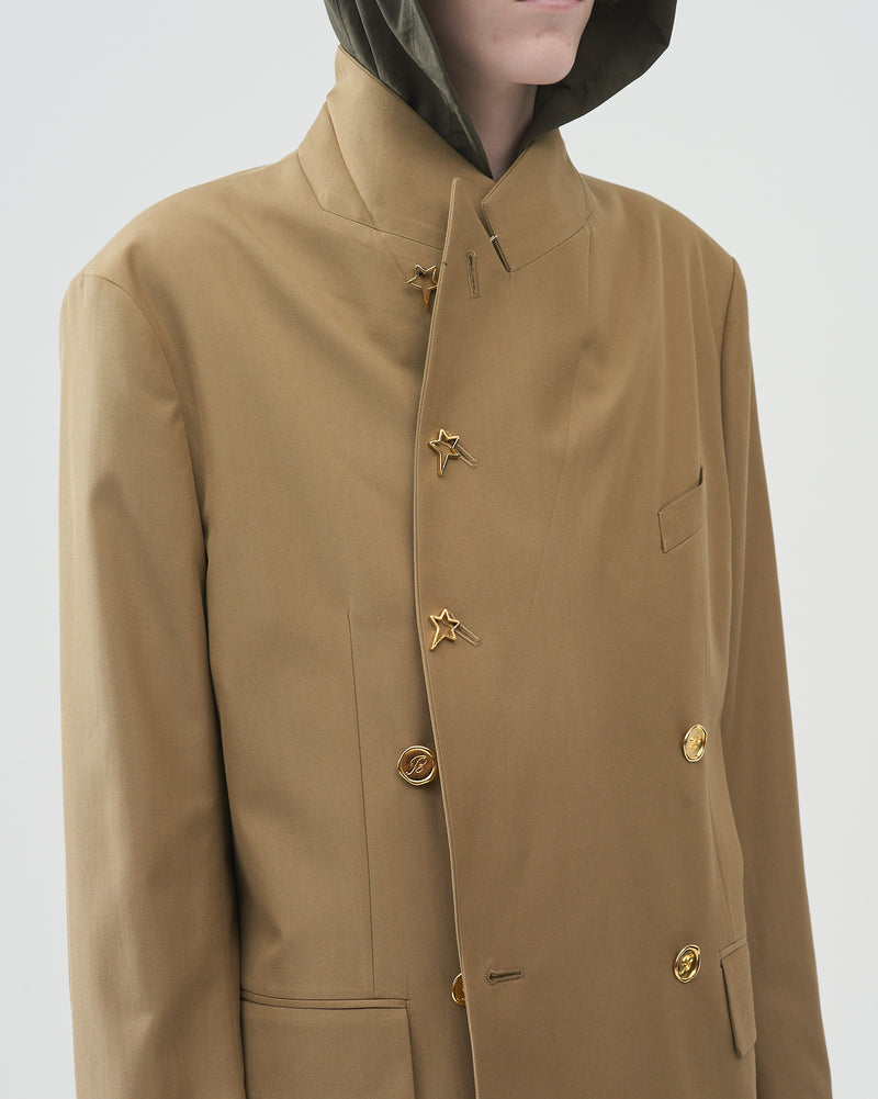 Cotton-Wool Double-Breasted Jacket – Beige