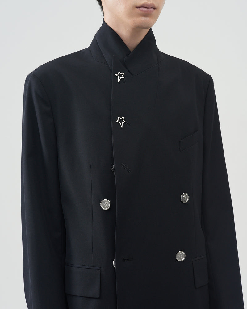 Cotton-Wool Double-Breasted Jacket – Black