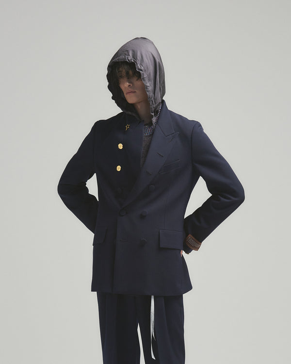 BED j.w. FORD "W – Navy" Double Breasted Jacket｜ベッドフォード "ダブル – ネイビー" ダブルブレストジャケット メンズモデル着用