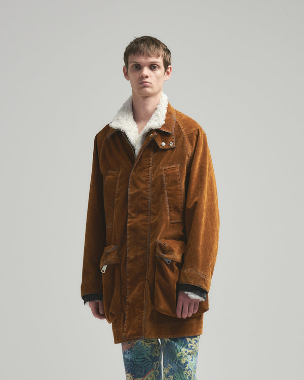 BED j.w. FORD "Over Pocket – Brown" Rayon Flocking Jacket｜ベッドフォード "オーバーポケット – ブラウン" レーヨンフロッキージャケット メンズモデル着用