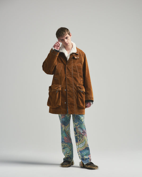 BED j.w. FORD "Over Pocket – Brown" Rayon Flocking Jacket｜ベッドフォード "オーバーポケット – ブラウン" レーヨンフロッキージャケット メンズモデル着用