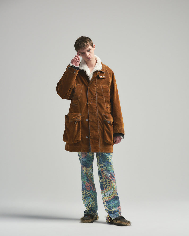 BED j.w. FORD "Over Pocket – Brown" Rayon Flocking Jacket｜ベッドフォード "オーバーポケット – ブラウン" レーヨンフロッキージャケット メンズモデル着用