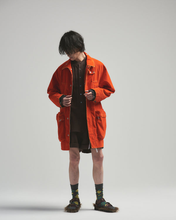 BED j.w. FORD "Over Pocket – Red" Rayon Flocking Jacket｜ベッドフォード "オーバーポケット – レッド" レーヨンフロッキージャケット メンズモデル着用