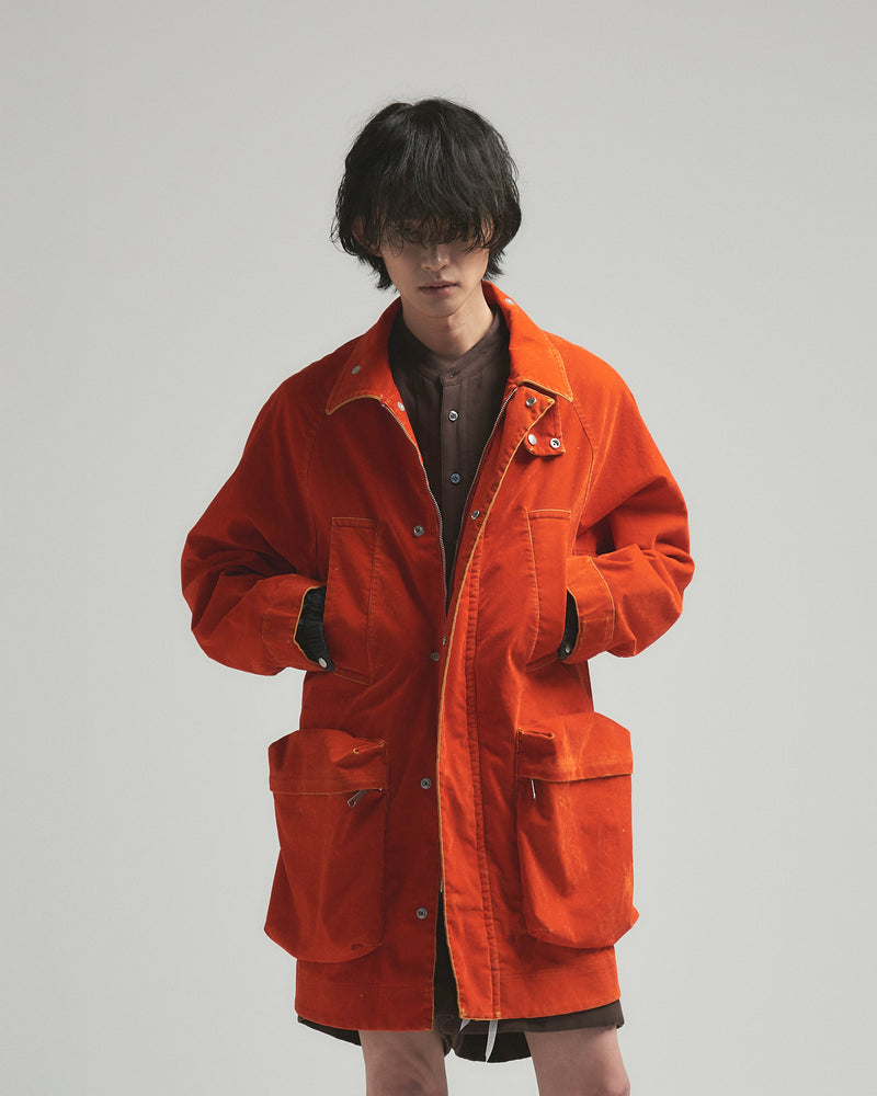 BED j.w. FORD "Over Pocket – Red" Rayon Flocking Jacket｜ベッドフォード "オーバーポケット – レッド" レーヨンフロッキージャケット メンズモデル着用
