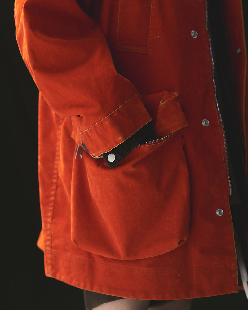 BED j.w. FORD "Over Pocket – Red" Rayon Flocking Jacket｜ベッドフォード "オーバーポケット – レッド" レーヨンフロッキージャケット メンズモデル着用