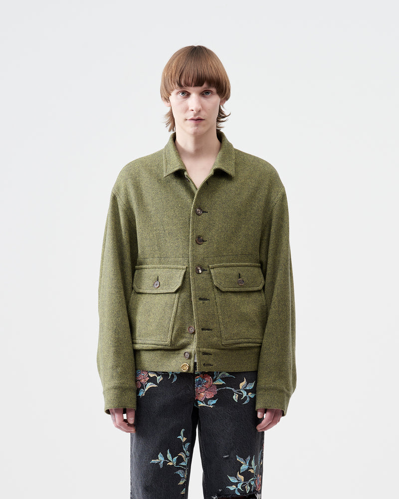 Herringbone Tweed Blouson – Lime