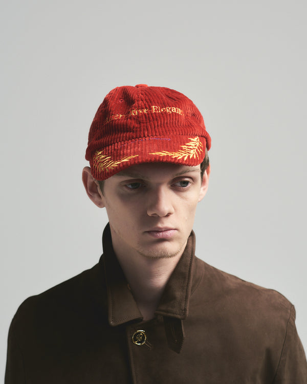 BED j.w. FORD "Cap – Red" Corduroy Cap ｜ベッドフォード “キャップ – レッド” コーデュロイキャップ メンズモデル着用