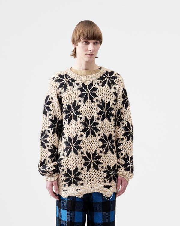 Snow Pattern Crew Neck Knit – Beige