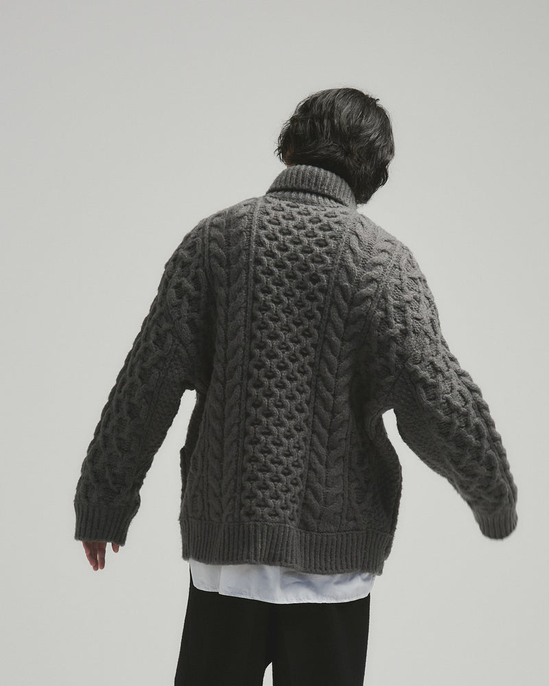 BED j.w. FORD "Holiday Jacket – Charcoal" Oversized Knit Cardigan｜ベッドフォード "ホリデージャケット – チャコール" オーバーサイズニットカーディガン メンズモデル着用