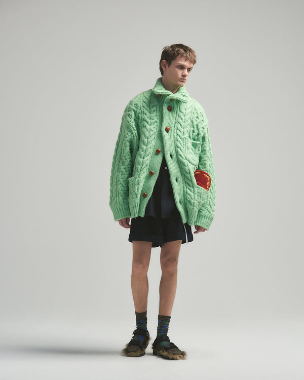 BED j.w. FORD "Holiday Jacket – Mint" Oversized Knit Cardigan｜ベッドフォード "ホリデージャケット – ミント" オーバーサイズニットカーディガン メンズモデル着用
