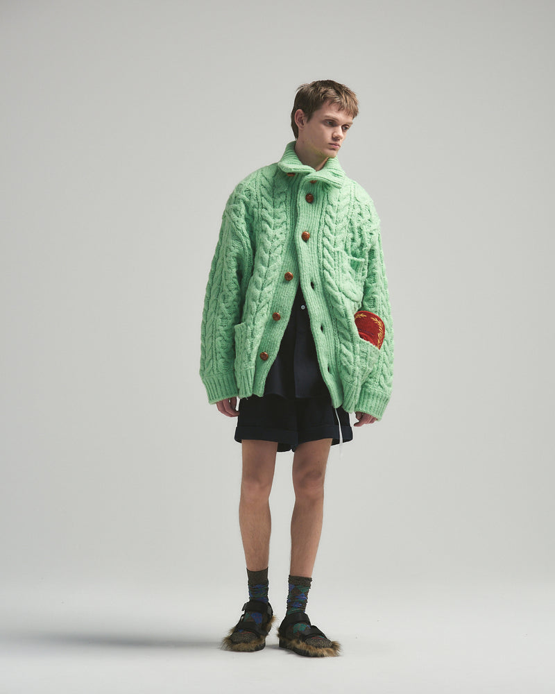 BED j.w. FORD "Holiday Jacket – Mint" Oversized Knit Cardigan｜ベッドフォード "ホリデージャケット – ミント" オーバーサイズニットカーディガン メンズモデル着用