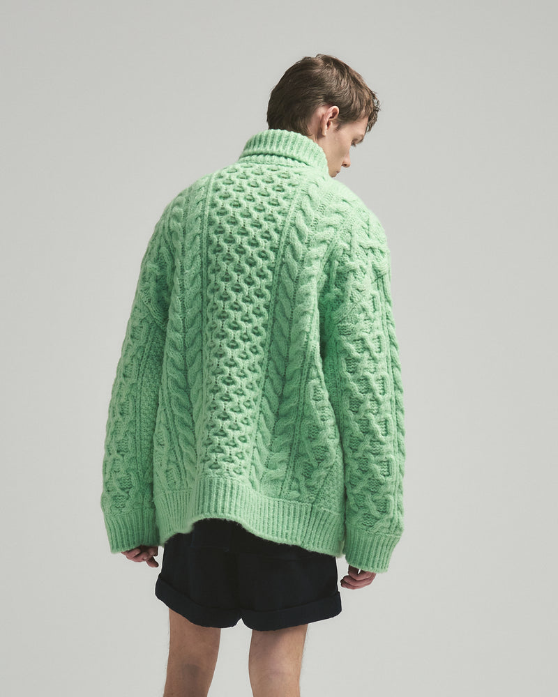 BED j.w. FORD "Holiday Jacket – Mint" Oversized Knit Cardigan｜ベッドフォード "ホリデージャケット – ミント" オーバーサイズニットカーディガン メンズモデル着用