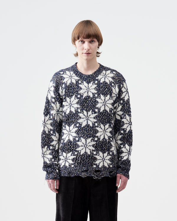 Snow Pattern Crew Neck Knit – Navy