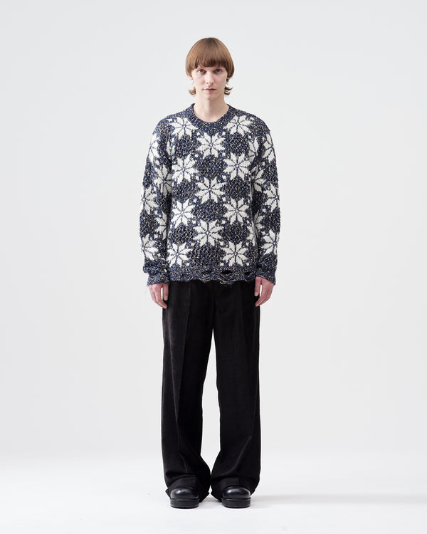 Snow Pattern Crew Neck Knit – Navy