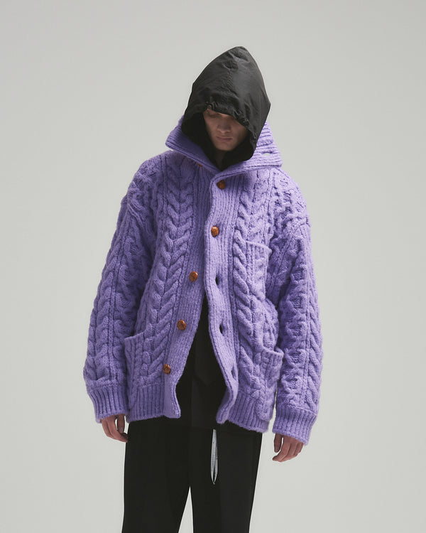 BED j.w. FORD "Holiday Jacket – Lavender" Oversized Knit Cardigan｜ベッドフォード "ホリデージャケット – ラベンダー" オーバーサイズニットカーディガン メンズモデル着用