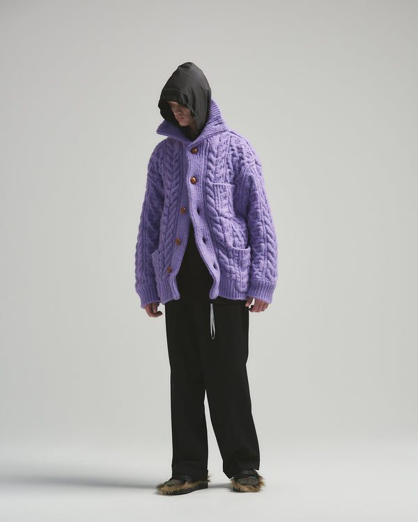 BED j.w. FORD "Holiday Jacket – Lavender" Oversized Knit Cardigan｜ベッドフォード "ホリデージャケット – ラベンダー" オーバーサイズニットカーディガン メンズモデル着用