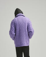 BED j.w. FORD "Holiday Jacket – Lavender" Oversized Knit Cardigan｜ベッドフォード "ホリデージャケット – ラベンダー" オーバーサイズニットカーディガン メンズモデル着用
