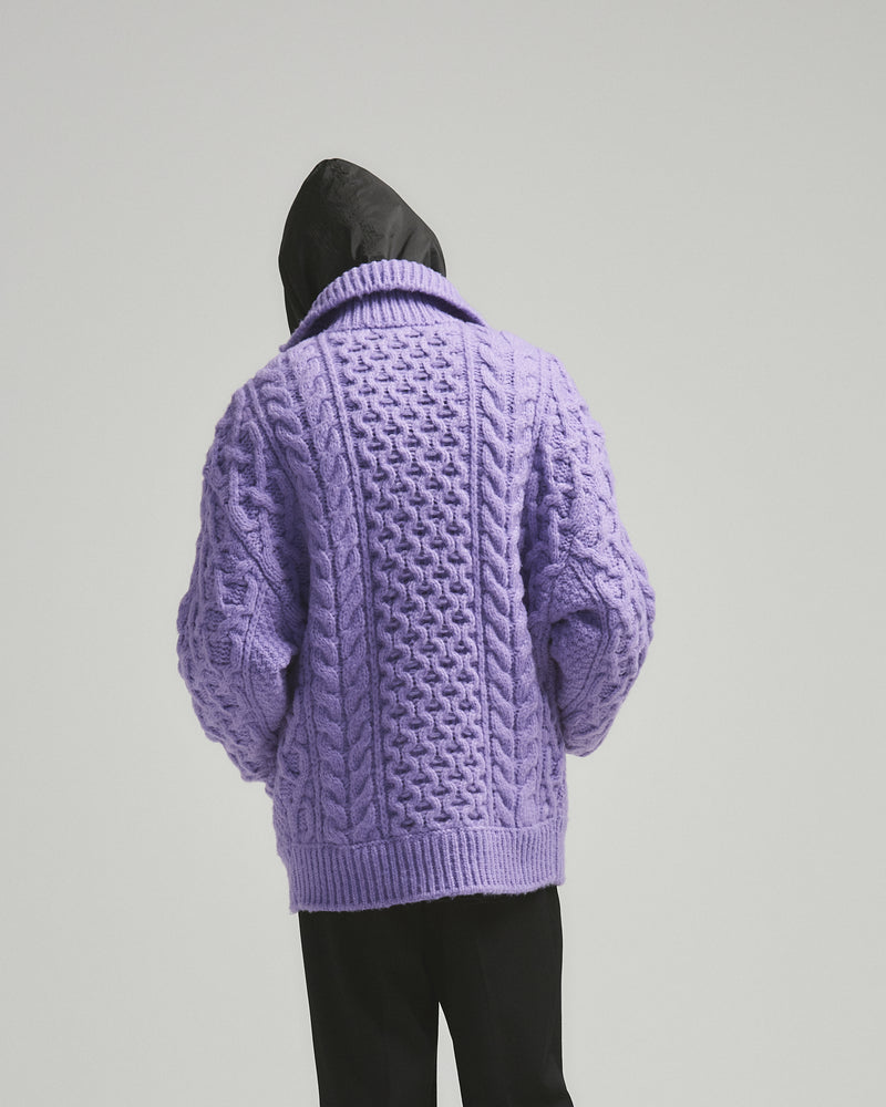 BED j.w. FORD "Holiday Jacket – Lavender" Oversized Knit Cardigan｜ベッドフォード "ホリデージャケット – ラベンダー" オーバーサイズニットカーディガン メンズモデル着用