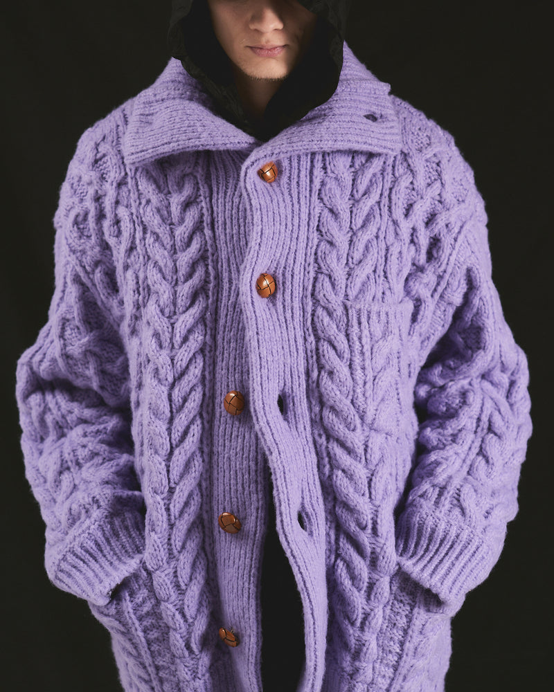 BED j.w. FORD "Holiday Jacket – Lavender" Oversized Knit Cardigan｜ベッドフォード "ホリデージャケット – ラベンダー" オーバーサイズニットカーディガン メンズモデル着用