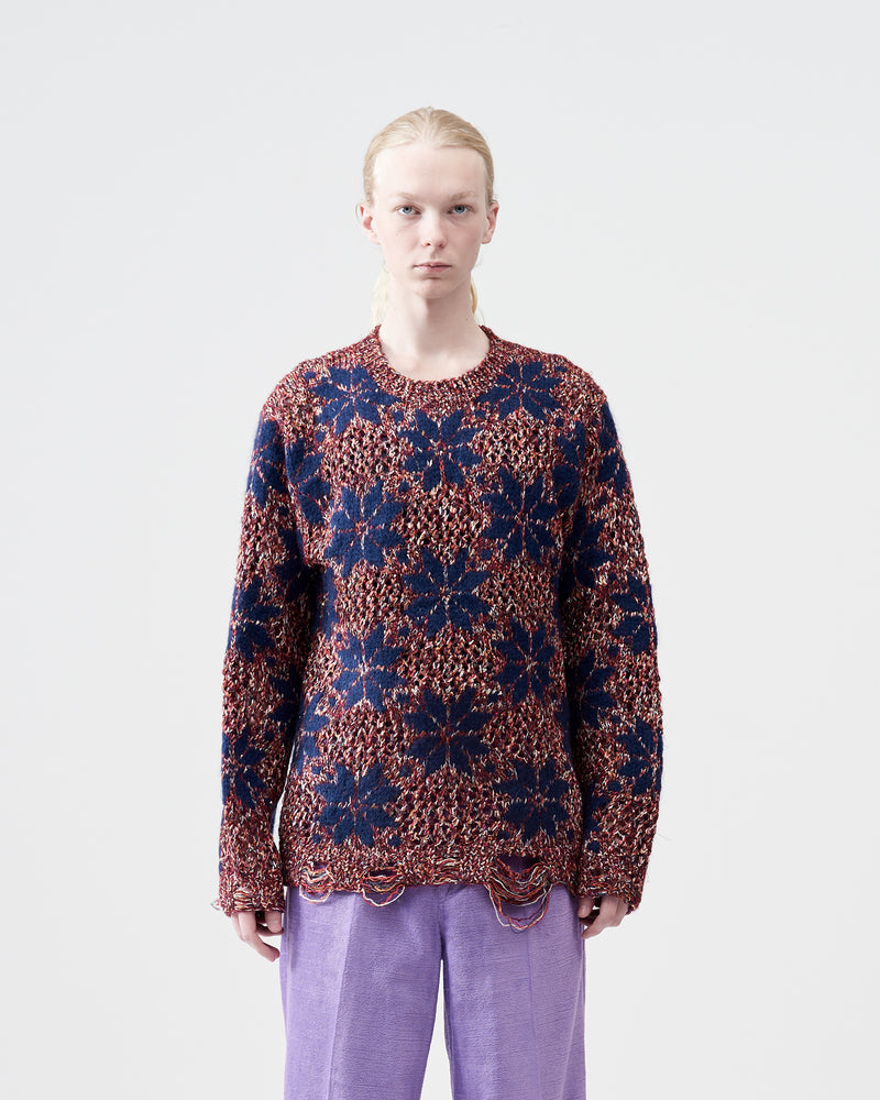 Snow Pattern Crew Neck Knit – Red