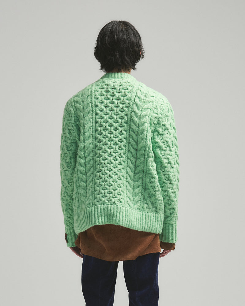 BED j.w. FORD "on holidays – Mint" Oversized Knit Sweater｜ベッドフォード "オンホリデーズ – ミント" オーバーサイズニットセーター メンズモデル着用