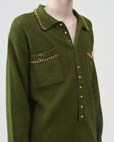 Chain Polo Sweater – Olive