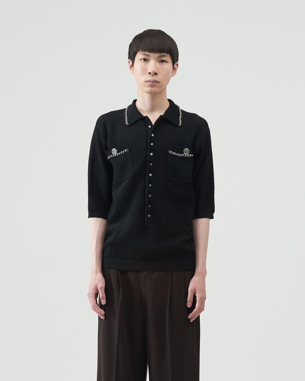 Chain Polo Half-sleeve Sweater – Black｜BED j.w. FORD