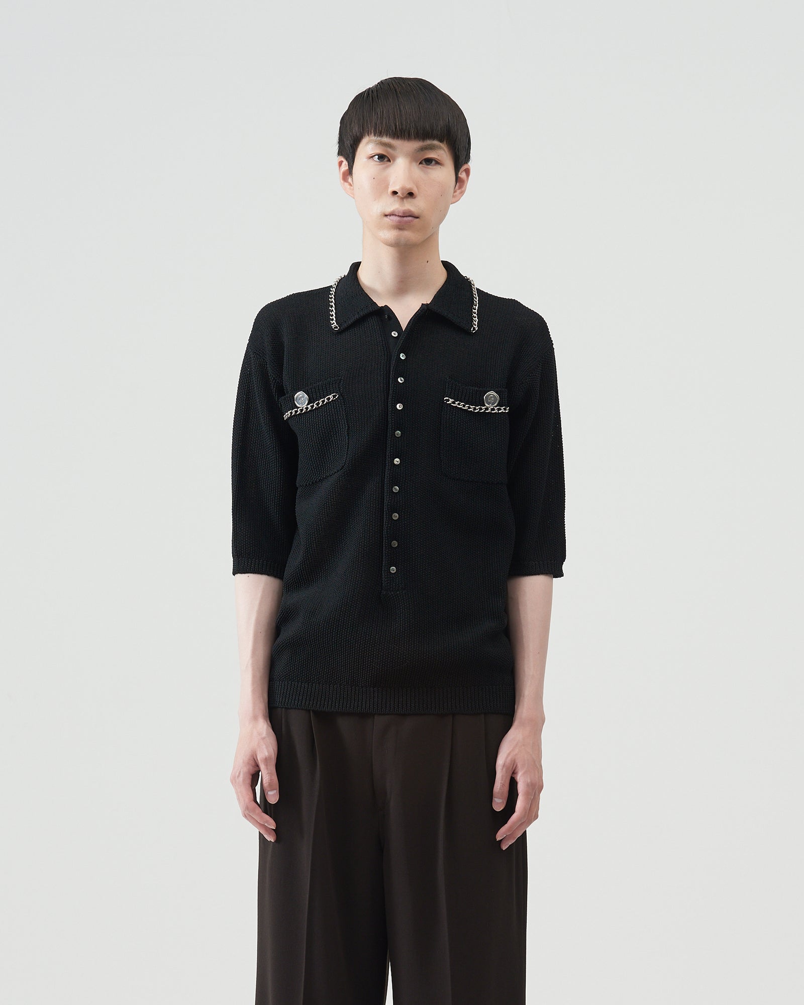 Chain Polo Half-sleeve Sweater – Black｜BED j.w. FORD