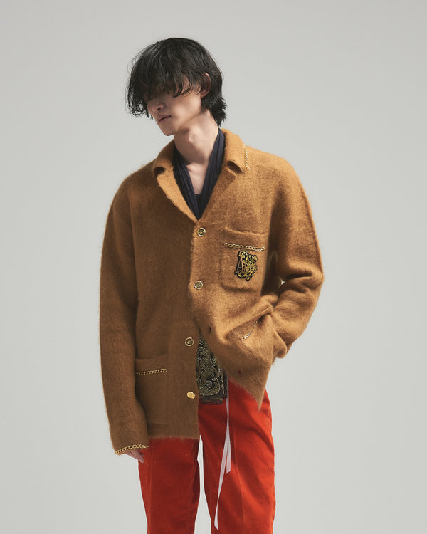 BED j.w. FORD "C-open collar – Brown” Chain Knit Pajama Shirts｜ベッドフォード “シーオープンカラー – ブラウン” チェーンニットパジャマシャツ メンズモデル着用
