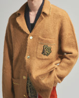 BED j.w. FORD "C-open collar – Brown” Chain Knit Pajama Shirts｜ベッドフォード “シーオープンカラー – ブラウン” チェーンニットパジャマシャツ メンズモデル着用