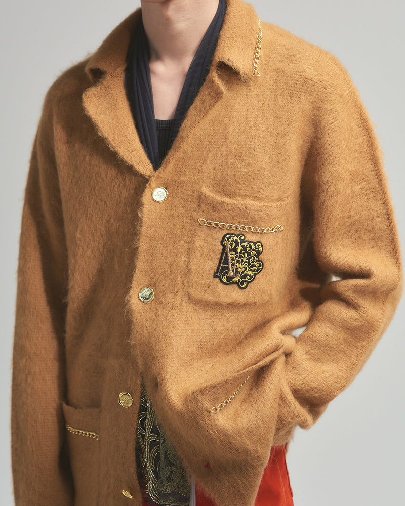BED j.w. FORD "C-open collar – Brown” Chain Knit Pajama Shirts｜ベッドフォード “シーオープンカラー – ブラウン” チェーンニットパジャマシャツ メンズモデル着用