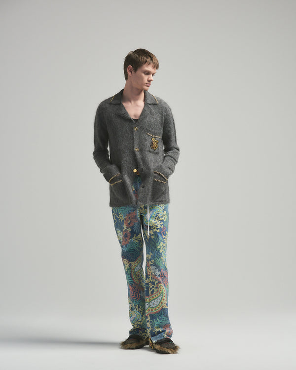 BED j.w. FORD "C-open collar – Charcoal" Chain Knit Pajama Shirts｜ベッドフォード “シーオープンカラー – チャコール” チェーンニットパジャマシャツ メンズモデル着用