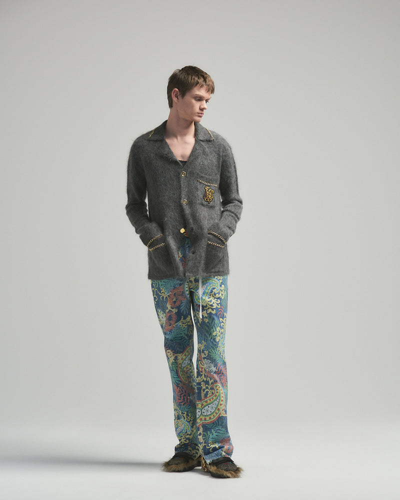 BED j.w. FORD "C-open collar – Charcoal" Chain Knit Pajama Shirts｜ベッドフォード “シーオープンカラー – チャコール” チェーンニットパジャマシャツ メンズモデル着用