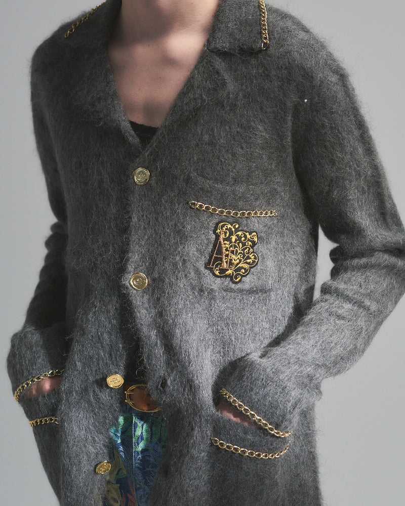 BED j.w. FORD "C-open collar – Charcoal" Chain Knit Pajama Shirts｜ベッドフォード “シーオープンカラー – チャコール” チェーンニットパジャマシャツ メンズモデル着用