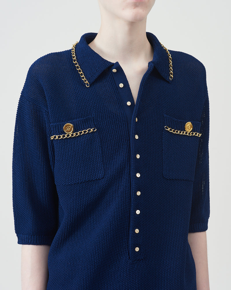 Chain Polo Half-sleeve Sweater – Navy