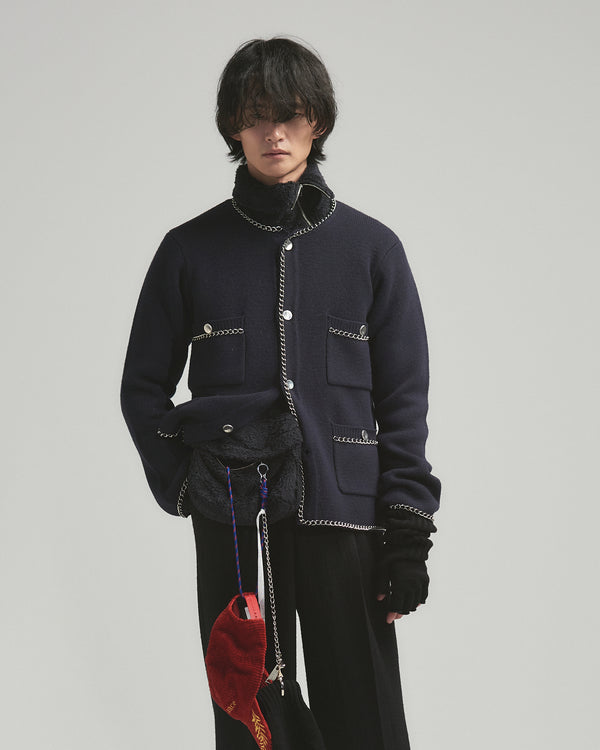 BED j.w. FORD "C –  Black" Chain Knit Cardigan｜ベッドフォード “シー – ブラック” チェーンニットカーディガン メンズモデル着用