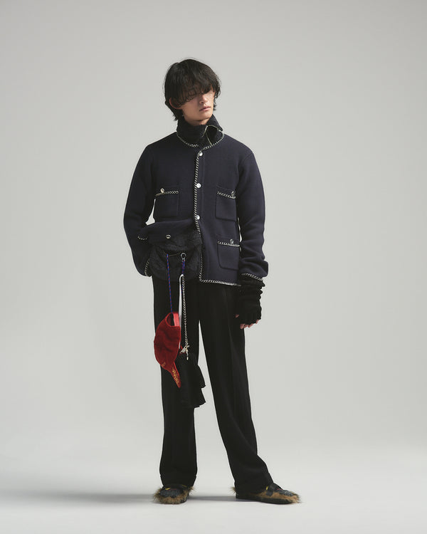 BED j.w. FORD "C –  Black" Chain Knit Cardigan｜ベッドフォード “シー – ブラック” チェーンニットカーディガン メンズモデル着用