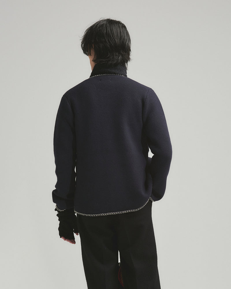 BED j.w. FORD "C –  Black" Chain Knit Cardigan｜ベッドフォード “シー – ブラック” チェーンニットカーディガン メンズモデル着用