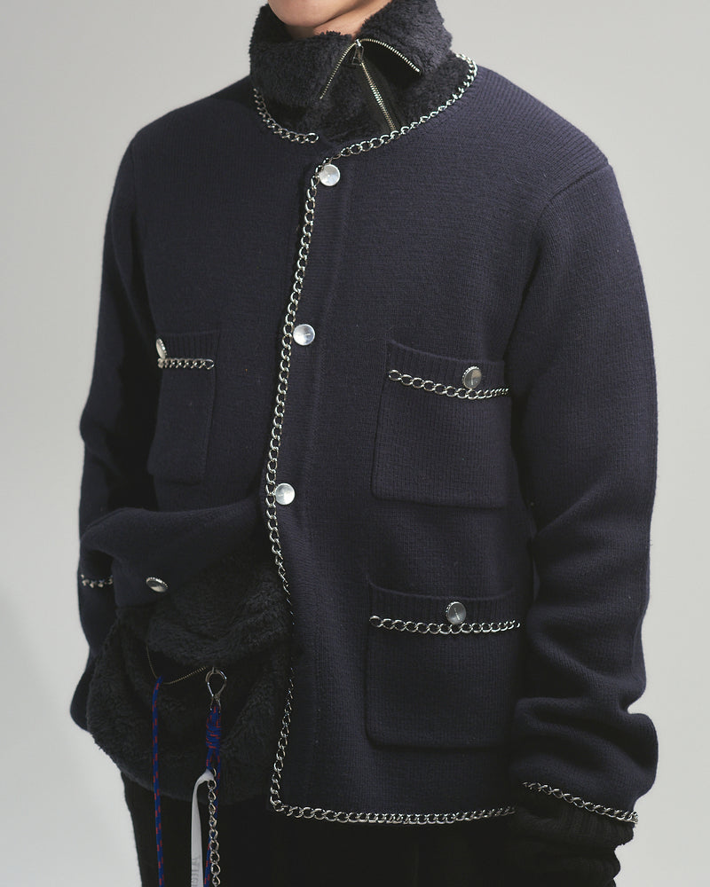 BED j.w. FORD "C –  Black" Chain Knit Cardigan｜ベッドフォード “シー – ブラック” チェーンニットカーディガン メンズモデル着用