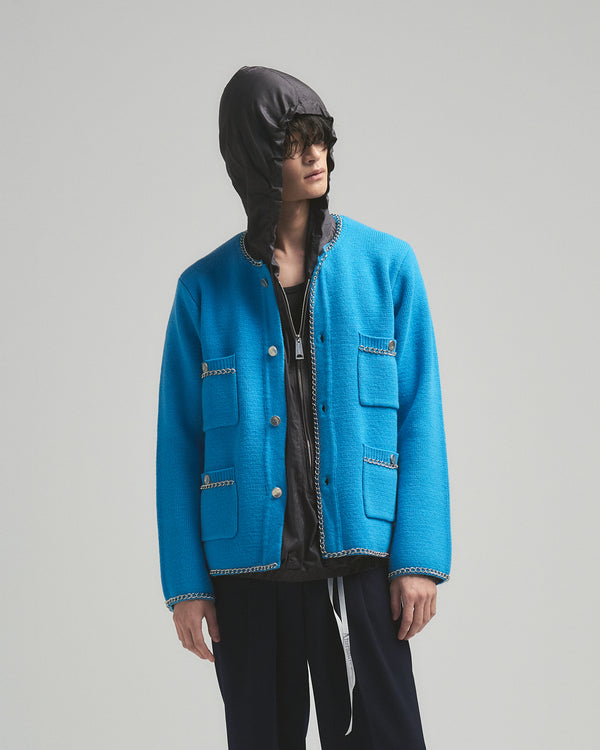 BED j.w. FORD "C –  Blue" Chain Knit Cardigan｜ベッドフォード “シー – ブルー” チェーンニットカーディガン メンズモデル着用
