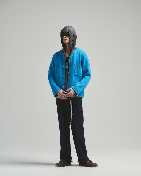 BED j.w. FORD "C –  Blue" Chain Knit Cardigan｜ベッドフォード “シー – ブルー” チェーンニットカーディガン メンズモデル着用
