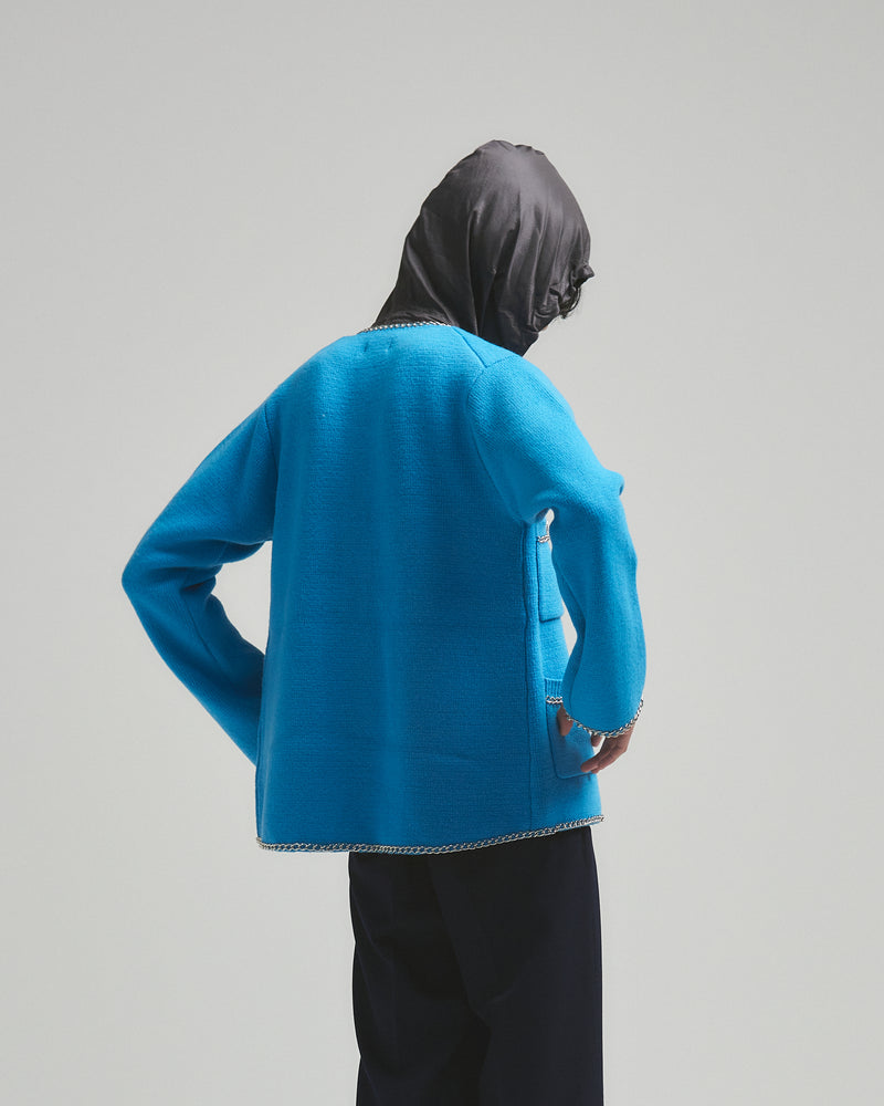 BED j.w. FORD "C –  Blue" Chain Knit Cardigan｜ベッドフォード “シー – ブルー” チェーンニットカーディガン メンズモデル着用