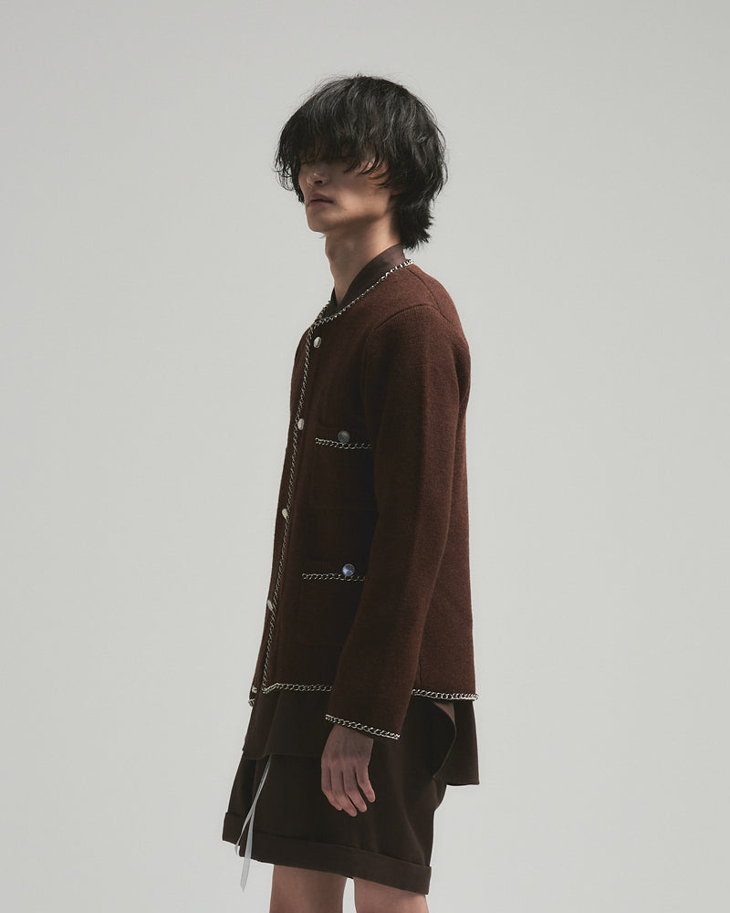 BED j.w. FORD "C –  Brown" Chain Knit Cardigan｜ベッドフォード “シー – ブラウン” チェーンニットカーディガン メンズモデル着用