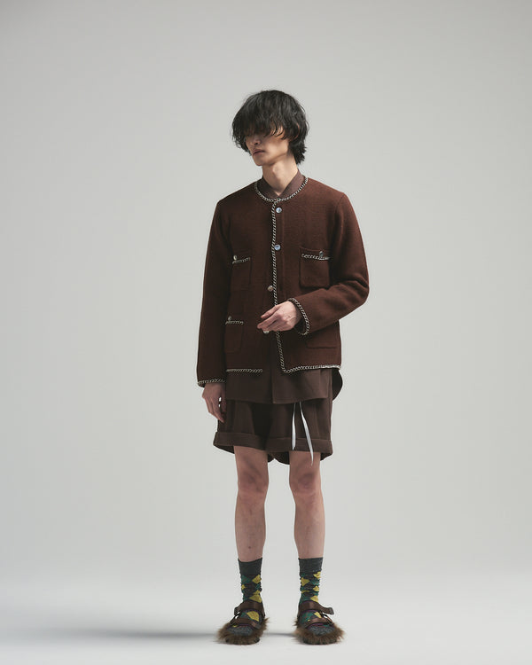 BED j.w. FORD "C –  Brown" Chain Knit Cardigan｜ベッドフォード “シー – ブラウン” チェーンニットカーディガン メンズモデル着用