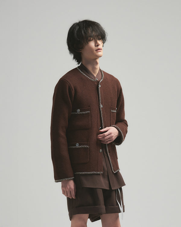 BED j.w. FORD "C –  Brown" Chain Knit Cardigan｜ベッドフォード “シー – ブラウン” チェーンニットカーディガン メンズモデル着用