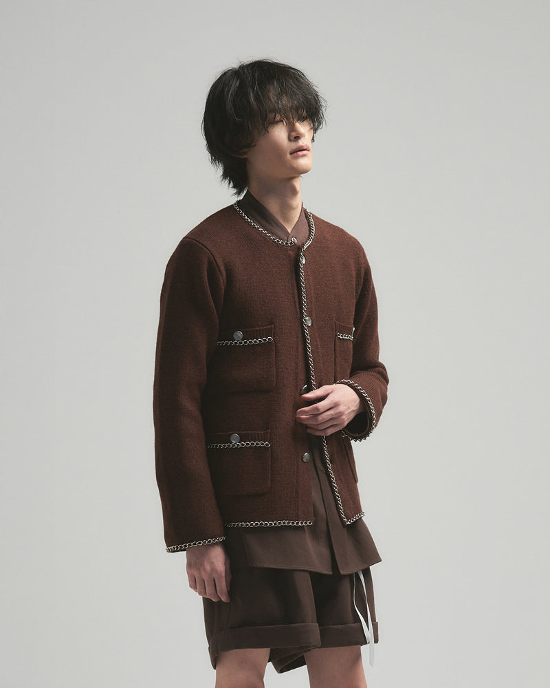 BED j.w. FORD "C –  Brown" Chain Knit Cardigan｜ベッドフォード “シー – ブラウン” チェーンニットカーディガン メンズモデル着用
