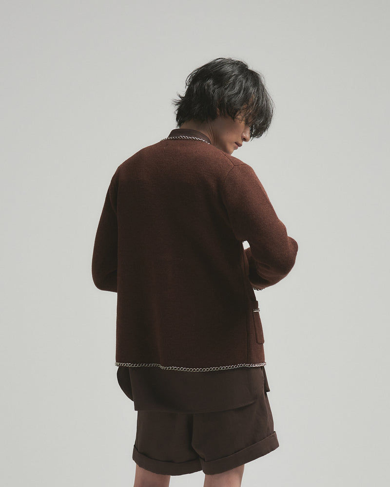 BED j.w. FORD "C –  Brown" Chain Knit Cardigan｜ベッドフォード “シー – ブラウン” チェーンニットカーディガン メンズモデル着用