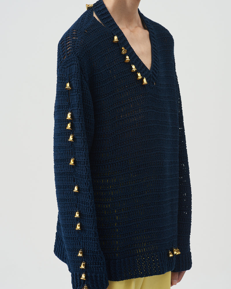 V-neck Bell Sweater – Navy